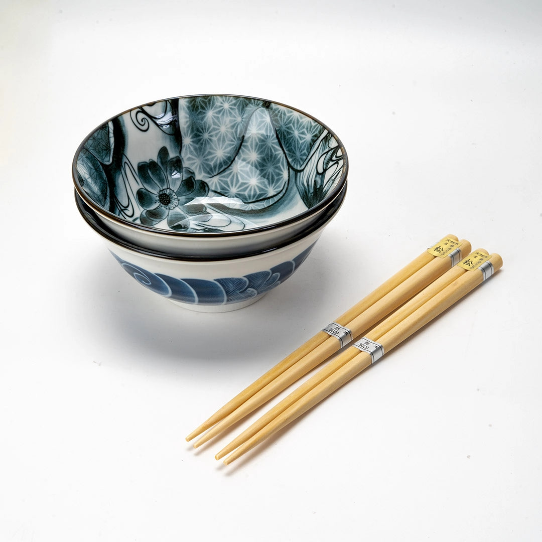 Koi Fish Double Bowl Set With Chopsticks