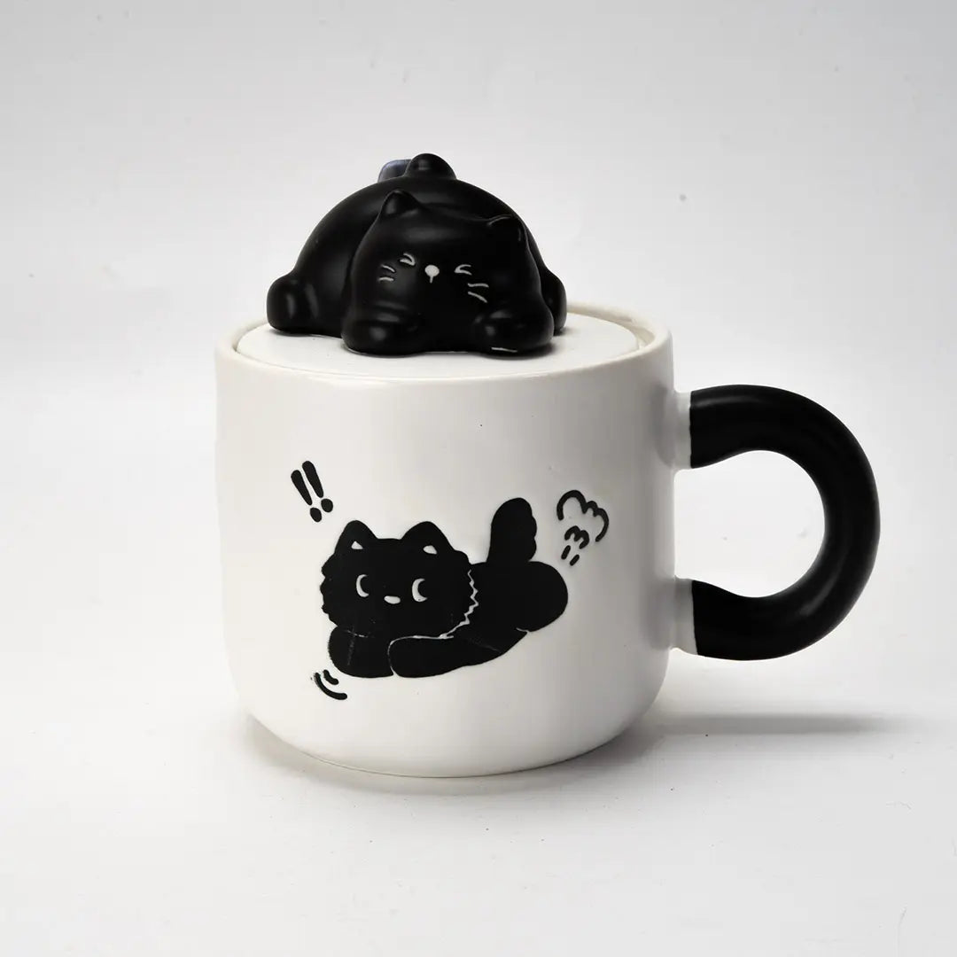 Black Cat 13oz Mug with Lid and Spoon