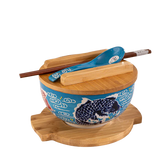 Japan Koi Fish Bowl WITH WOODEN LID AND TRIVET SET