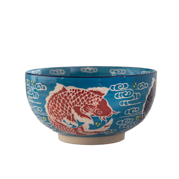 Japan Koi Fish Bowl WITH WOODEN LID AND TRIVET SET
