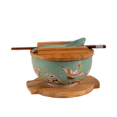 Japanese Crane Bowl WITH WOODEN LID AND TRIVET SET