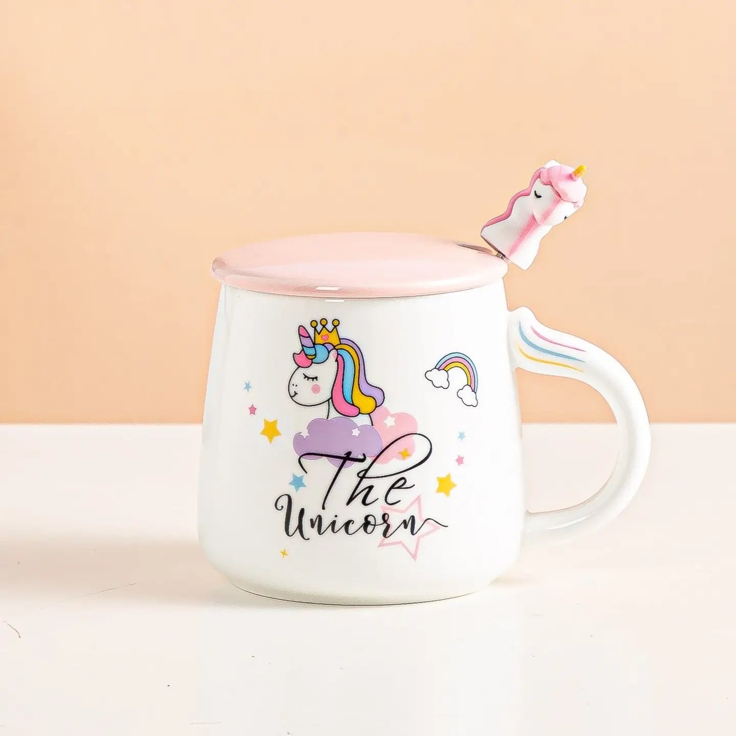 Unicorn White Mug with Lid and Spoon