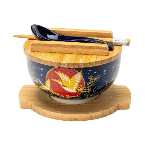 Moon Crane Bowl WITH WOODEN LID AND TRIVET SET