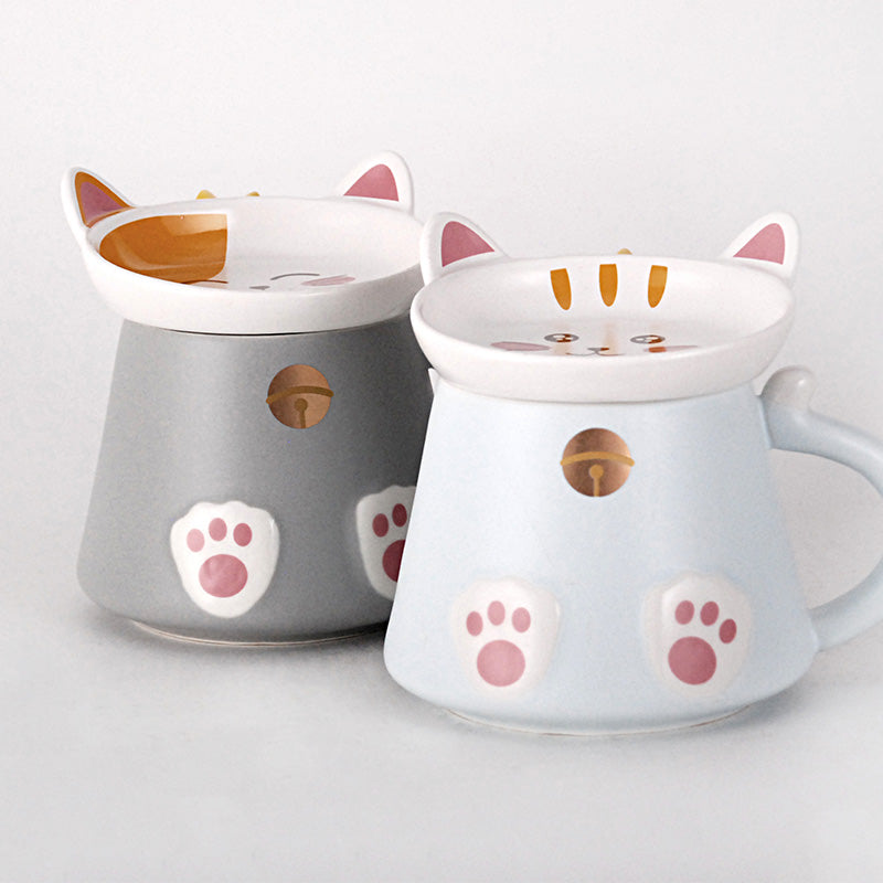 Taza con tapa de corona de gato y cuchara