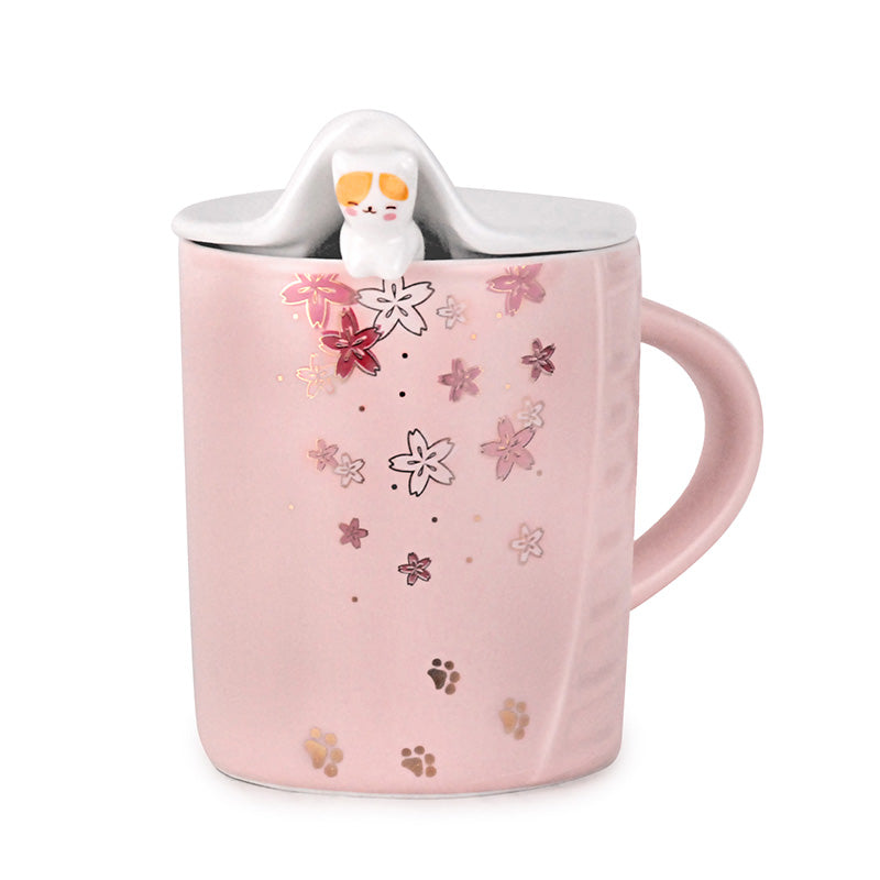 Cat Blanket Mug with Spoon and Ceramic Lid