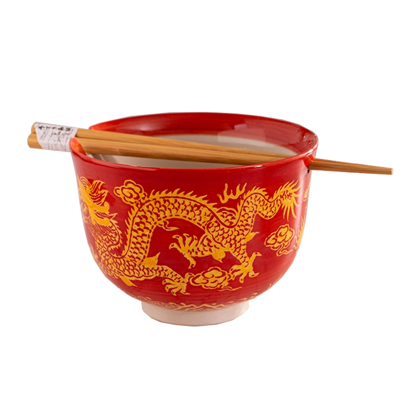 Red Dragon Design 18oz Bowl with Chopsticks Set