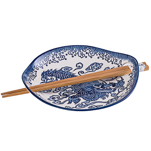 Plato Dragón Azul con Palillos