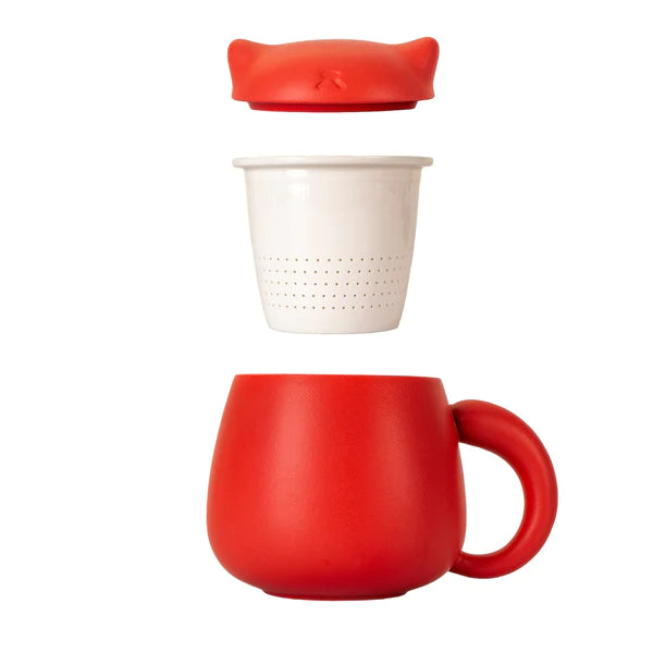 Modern Red Cat Mug with Infuser