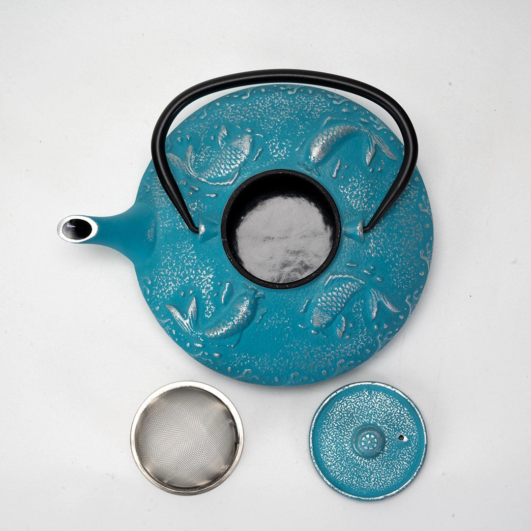 Blue Koi Fish 27 oz Cast Iron Tea Pot