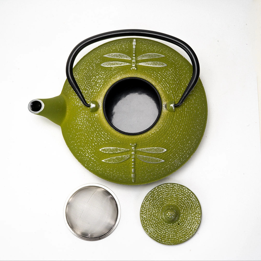 Green Dragonfly 37 oz Cast Iron Tea Pot