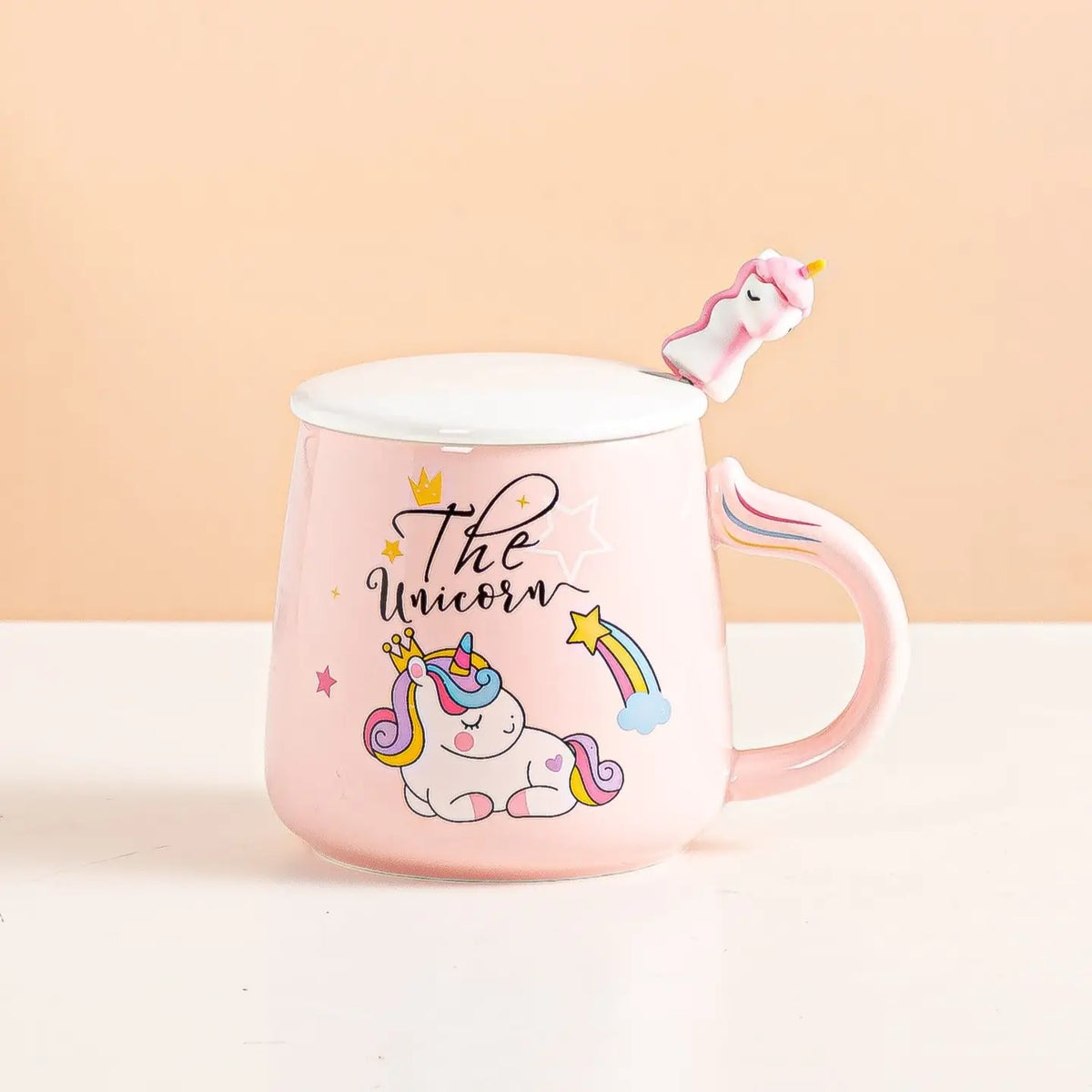 Unicorn Pink Mug with Lid and Spoon