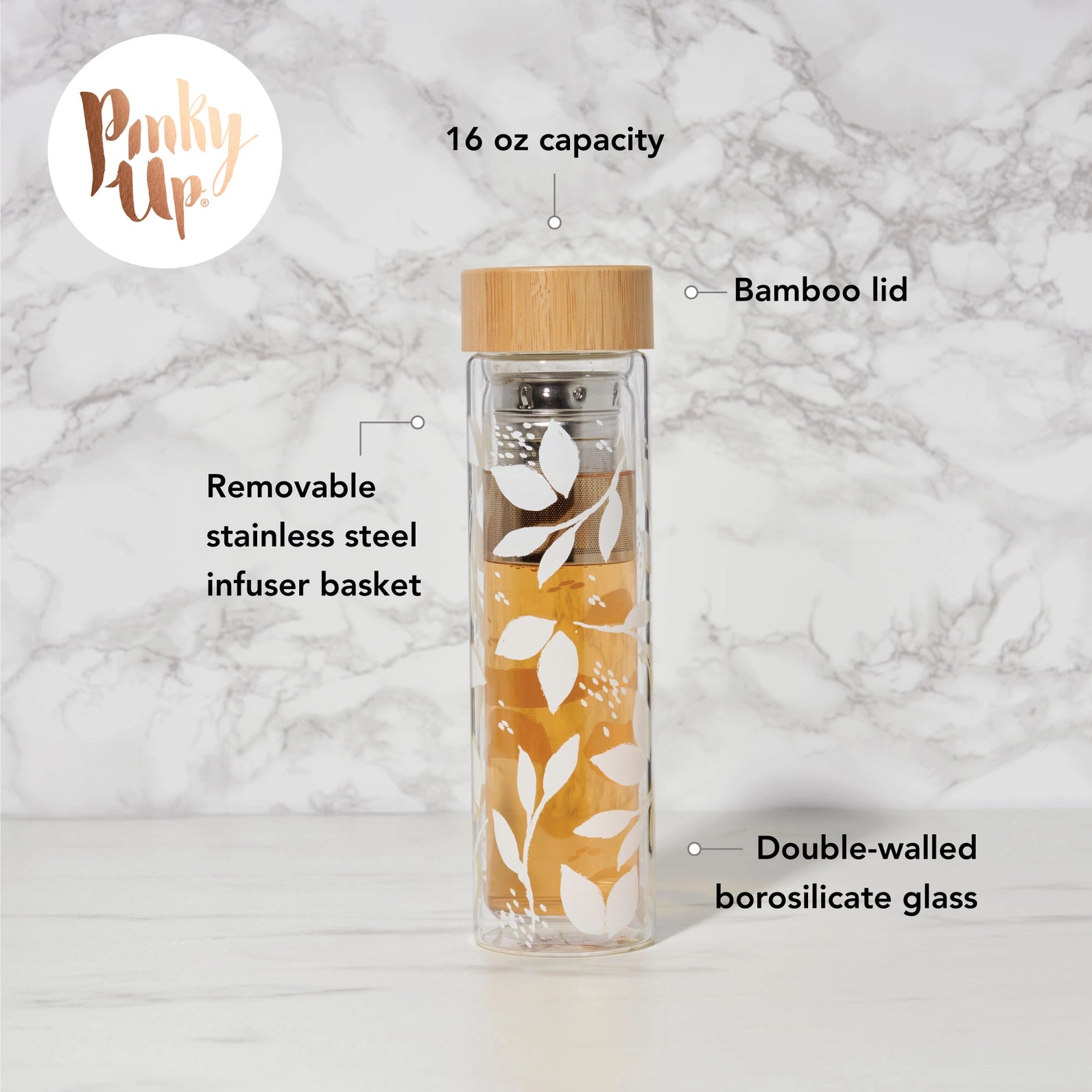 Glass Tea infuser Travel Mug with Lid | Sipping Stream