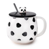 Round Black Panda Mug with Spoon and Ceramic Lid