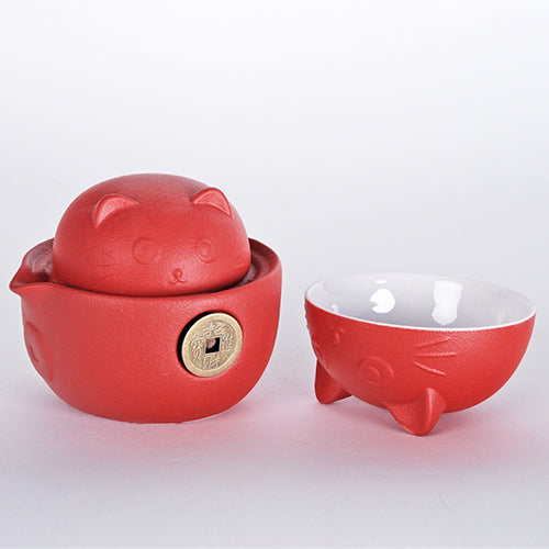 Juego de té Kung Fu de gato rojo