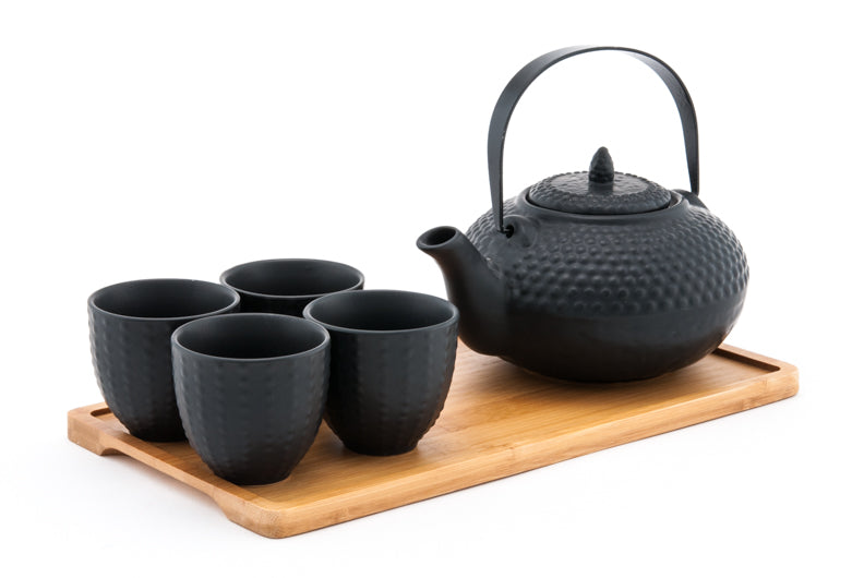 Juegos de té de cerámica con bandeja de bambú