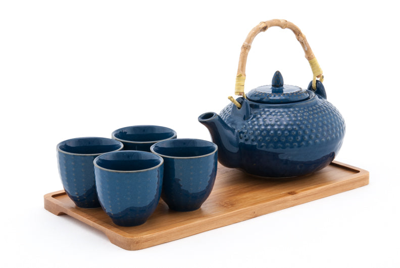 Juegos de té de cerámica con bandeja de bambú