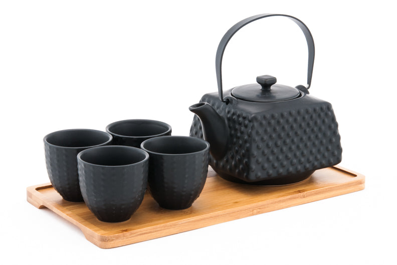 Juegos de té de cerámica con bandeja de bambú