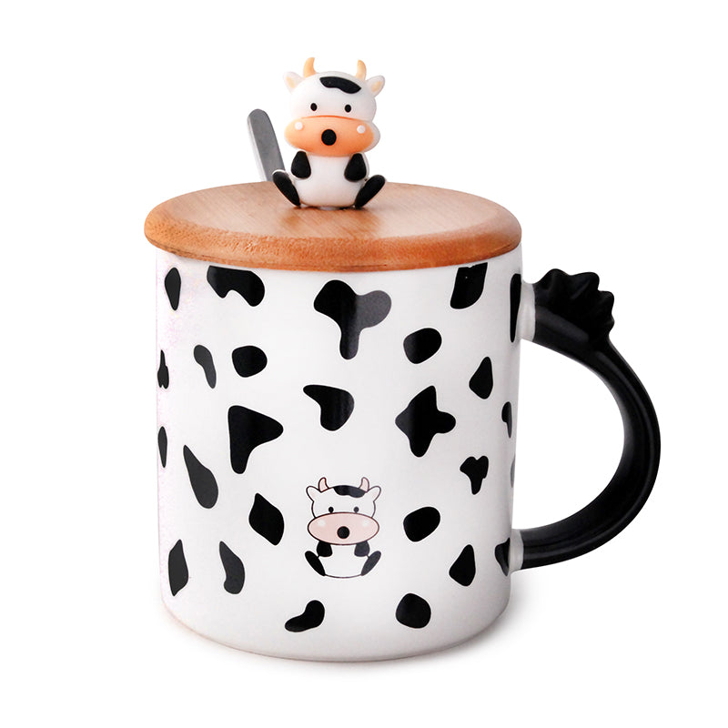 Taza de Vaca con Cuchara y Tapa de Madera