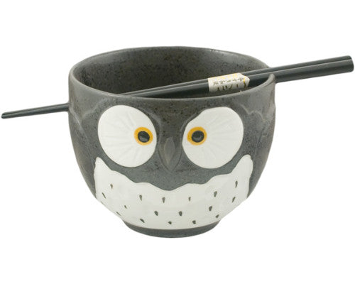 Decorative Owl Bowl w/Chopsticks | Sipping Streams Tea Co