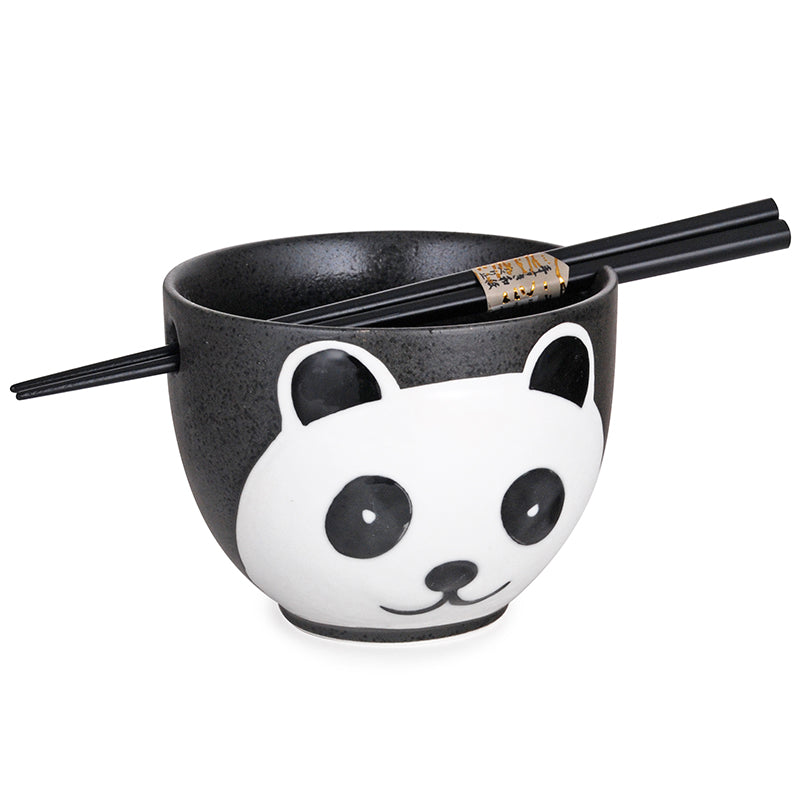 Tazón Panda Negro con Palillos