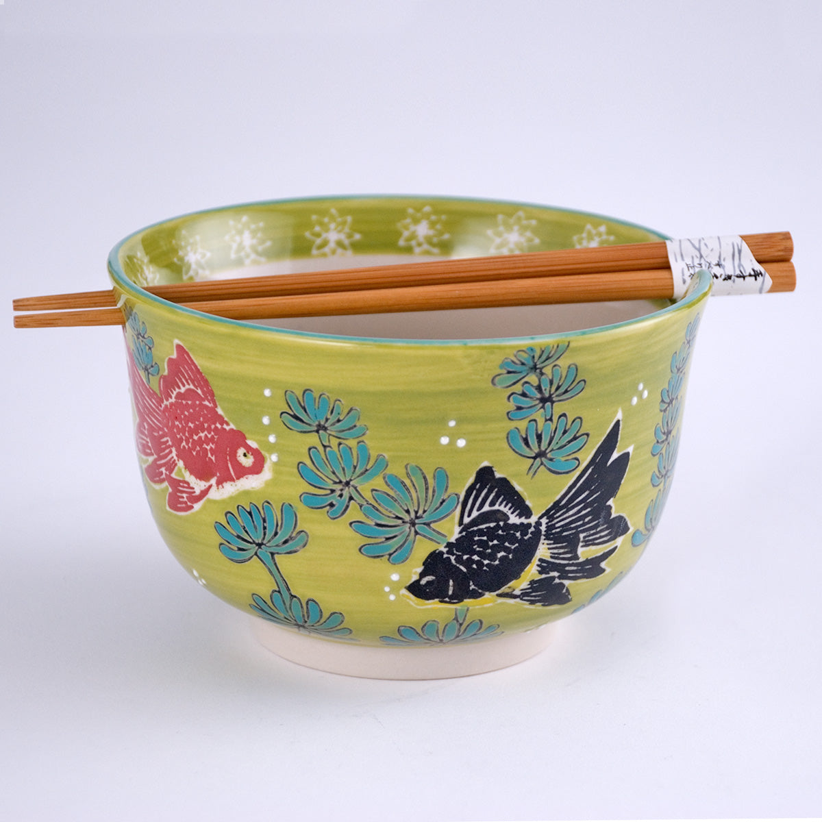 Green Fantail Goldfish Bowl w/Chopsticks