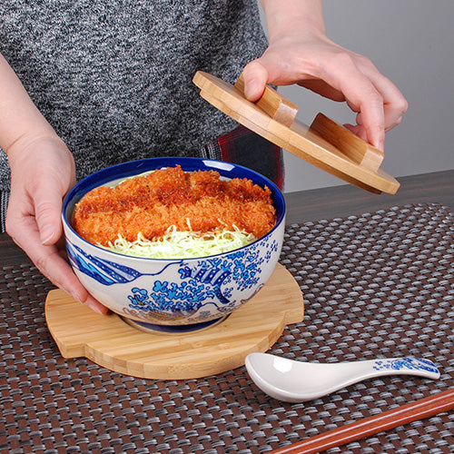 Cuenco para canoa Wave con tapa de madera y juego de salvamanteles