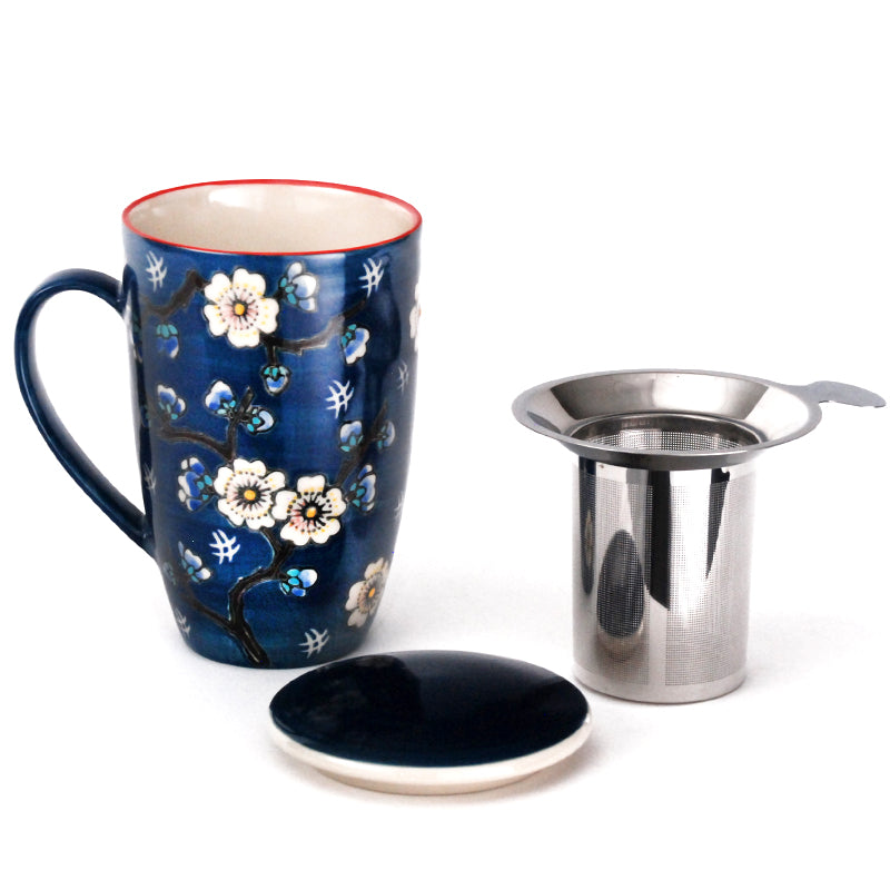 Taza con Infusor Blanco Sakura Azul