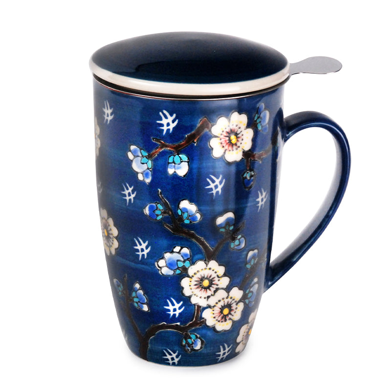 Taza con Infusor Blanco Sakura Azul