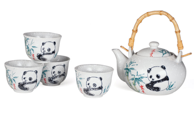 Juego de Té de Cerámica Blanca con Panda