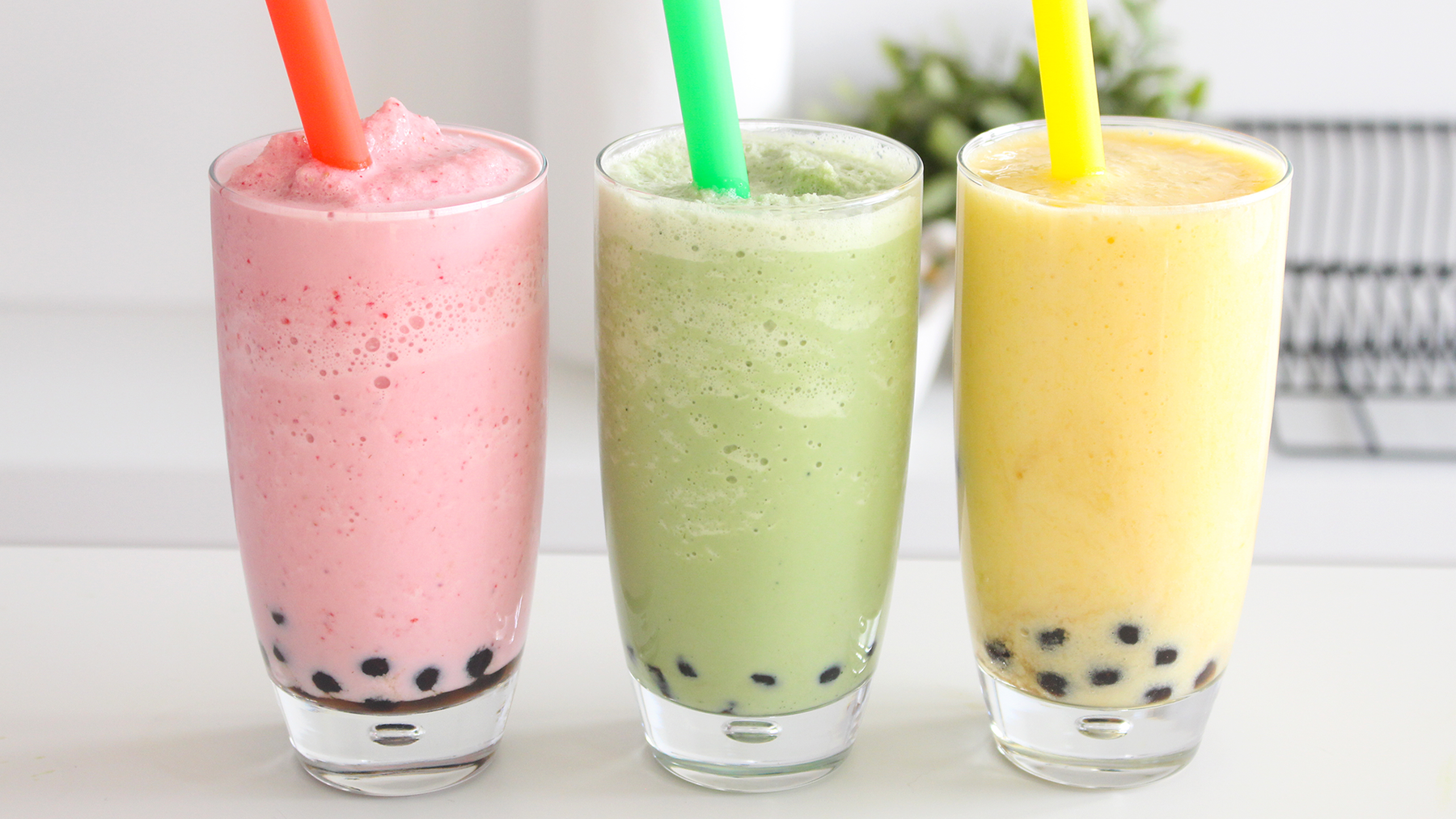 3 different flavors of bubble tea.