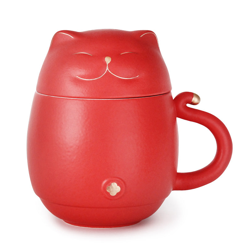 Red cat mug with infuser