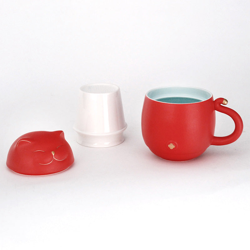 Red cat mug with infuser