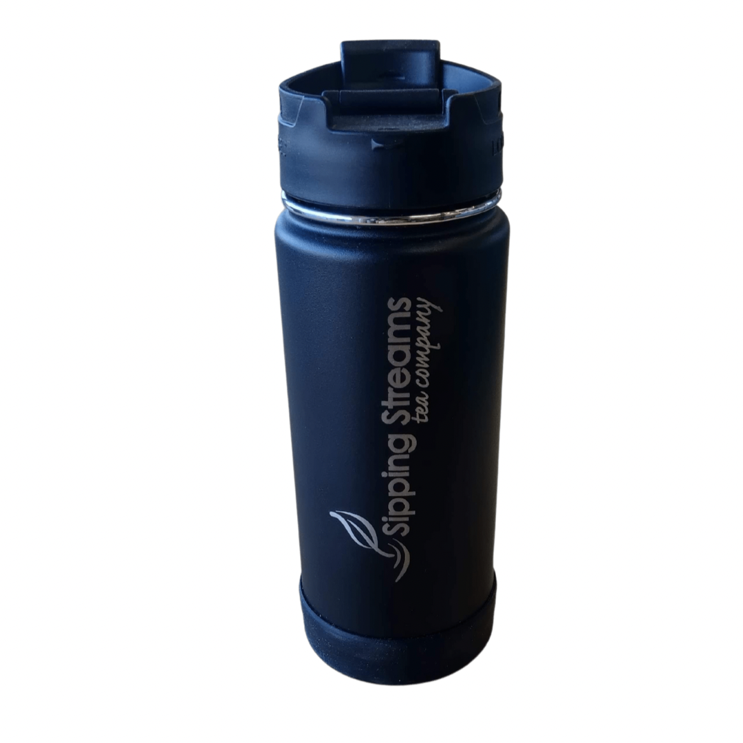 Taza de viaje para té con triple aislamiento, 16 oz - Tapa abatible