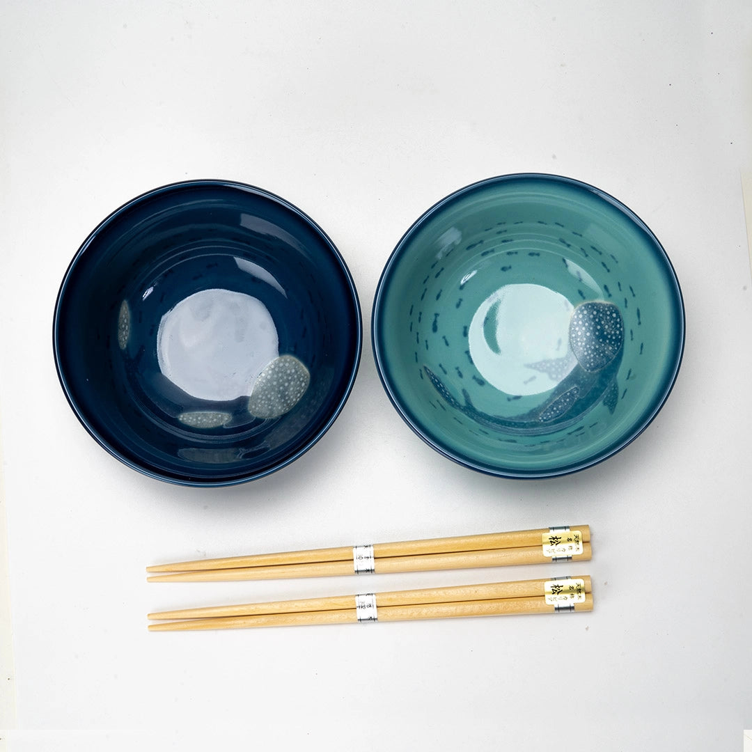 Jimbe Whale Shark Double Bowl Set With Chopsticks