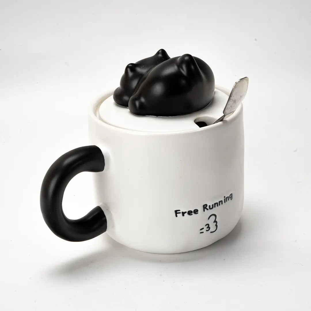 Black Cat 13oz Mug with Lid and Spoon