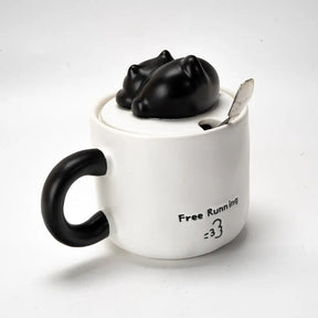 Black Cat 13oz Mug with Lid and Spoon