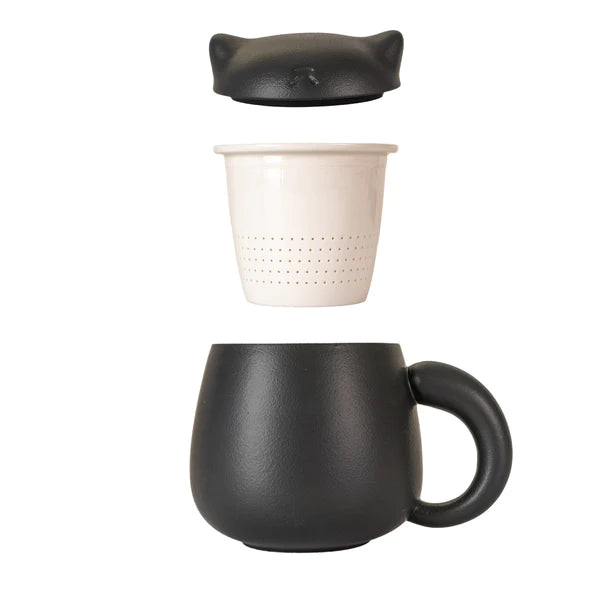 Modern Black Cat Mug with Infuser