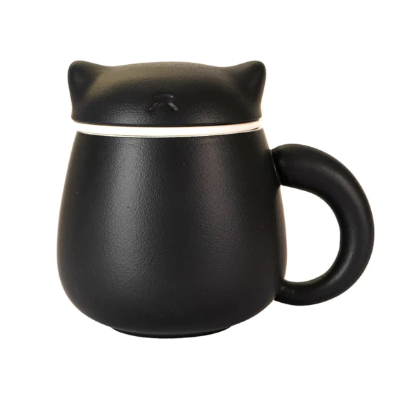 Modern Black Cat Mug with Infuser