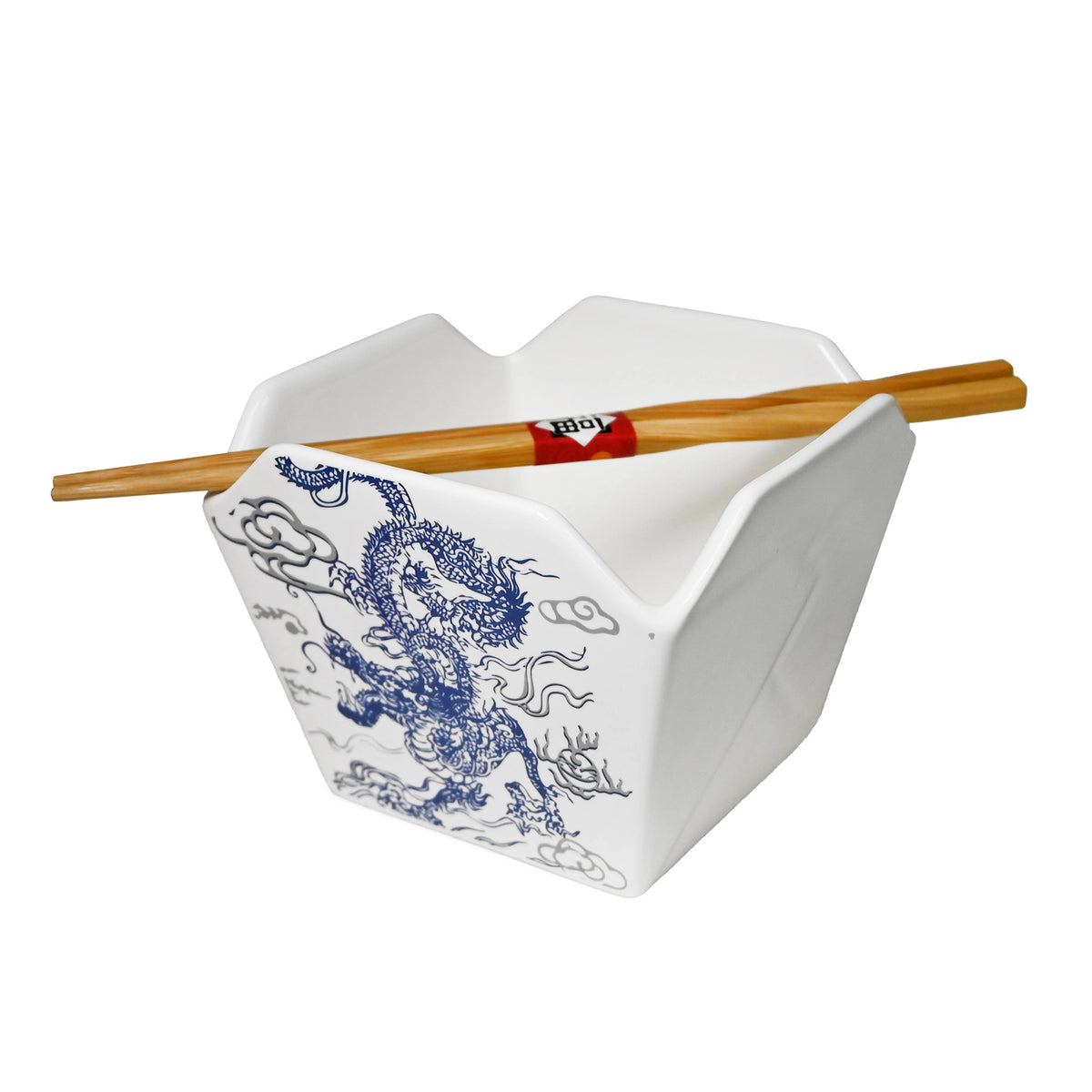Blue Dragon Takeout Box Serving Bowl with Chopsticks