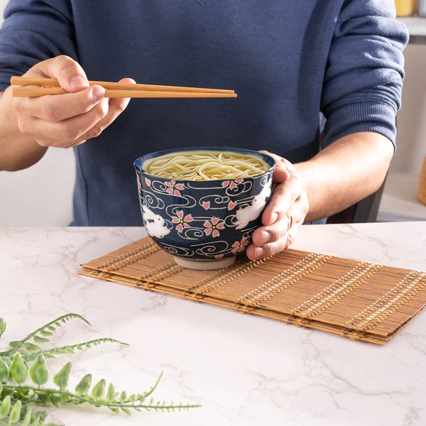 Cherry Blossom Rabbit Design 18oz Bowl with Chopsticks Set