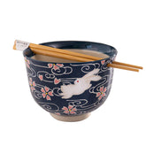 Cherry Blossom Rabbit Design 18oz Bowl with Chopsticks Set