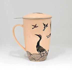 Crane Flower Design Mug with Infuser