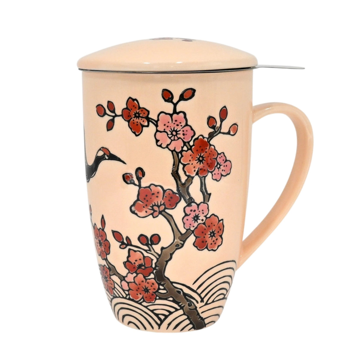 Crane Flower Design Mug with Infuser
