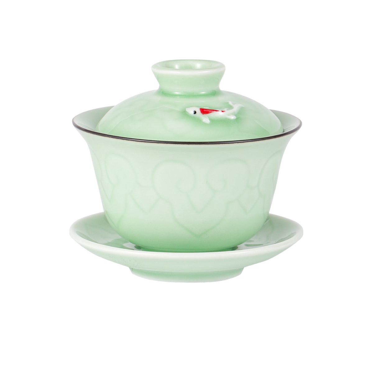 Celadon Green Koi Gaiwan Tea Brewing Cup with Lid