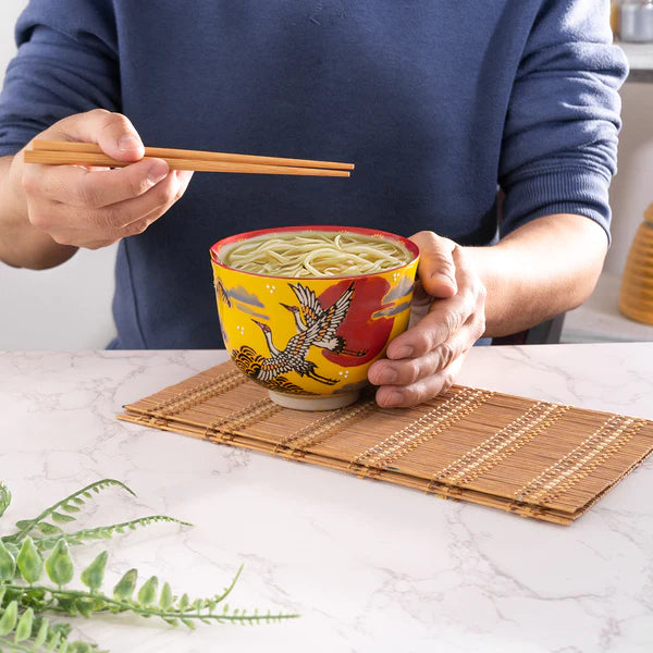 Japanese Crane Design 18oz Bowl with Chopsticks Set