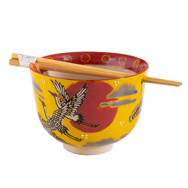 Japanese Crane Design 18oz Bowl with Chopsticks Set