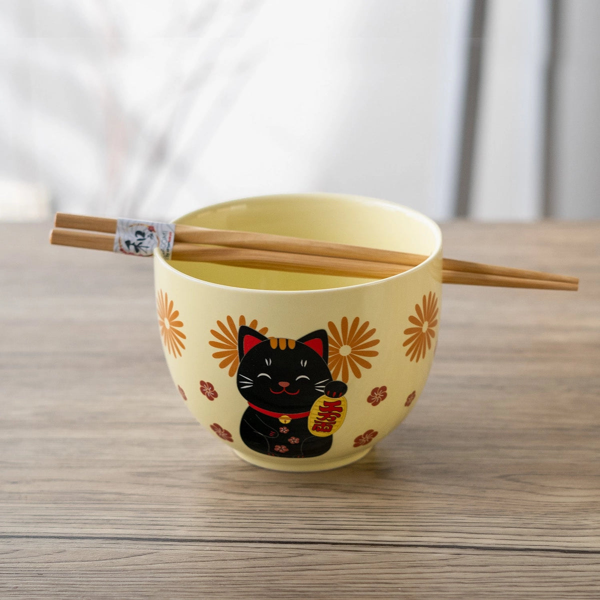 Lucky Cat Yellow Bowl 2-Sided