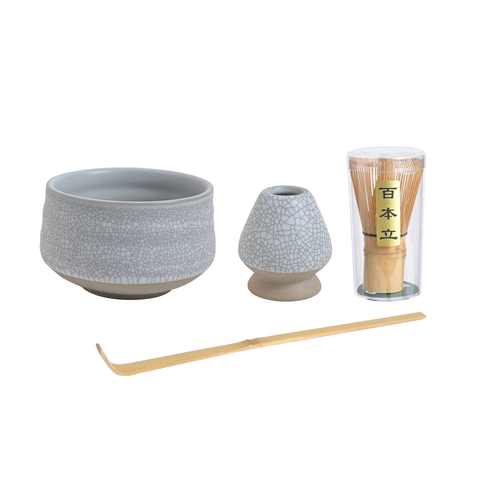 White Crackle Ceremonial Matcha Set w/Holder