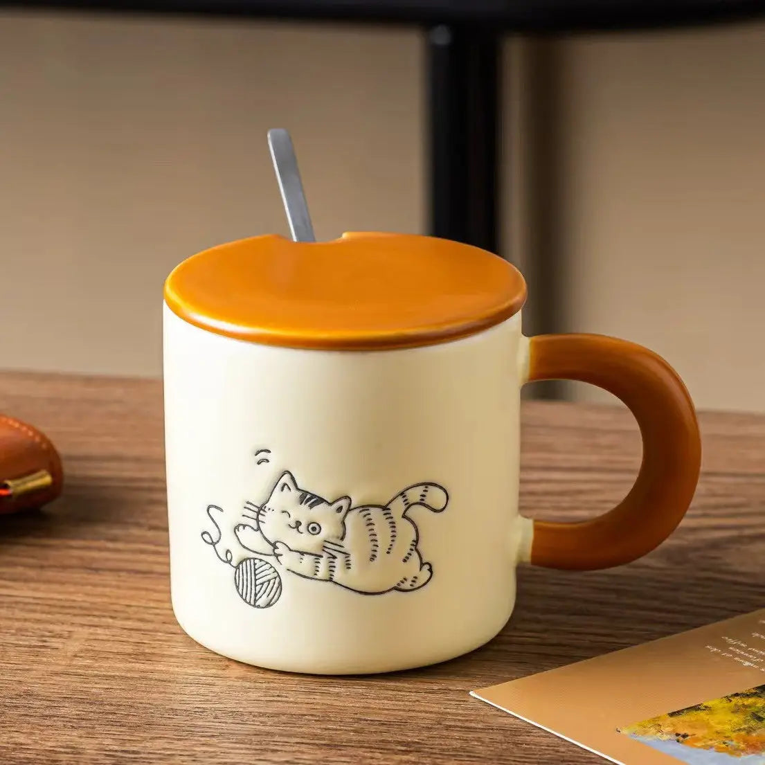 Playful Cat Mug with Spoon