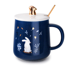 Blue Rabbit Mug with Gold Spoon